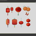 Traditional Chinese Lanterns in Various Red and Orange Styles with Tassels and Patterns
