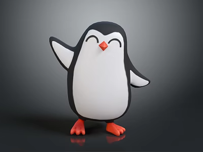 Cartoon Penguin With Black And White Body Orange Feet Smiling Face Waving Hand 3d model