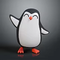 Cartoon Penguin With Black And White Body Orange Feet Smiling Face Waving Hand