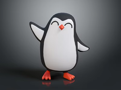 Cartoon Penguin With Black And White Body Orange Feet Smiling Face Waving Hand 3d model