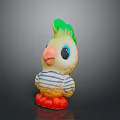 Toy Parrot With Green Crest Large Blue Eyes Orange Beak Striped Body And Orange Feet