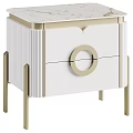 Modern Bedside Table With White Body Gold Accents Marble Top And Circular Handle