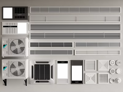 Various Air Conditioner Air Vents with Grille Slotted and Square Designs 3d model