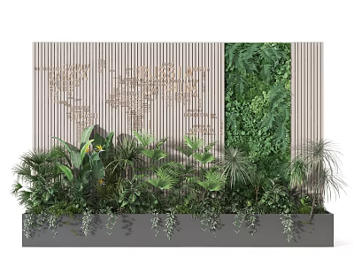 Lush Vertical Garden Design With Various Green Plants And Wooden Decorative Panels 3d model