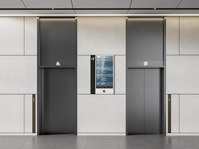 Modern Elevator Interiors With Dark Doors Digital Display Panel And Light Colored Walls 3d model