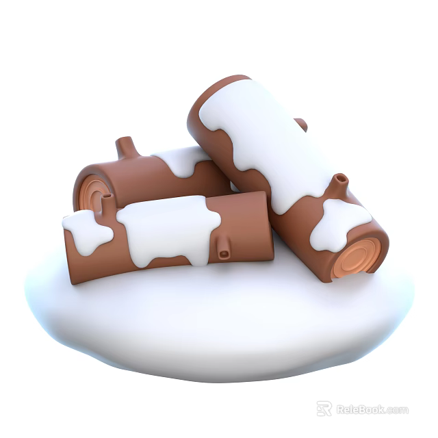 Decorative Ornament Set With Wooden Texture White Snow Like Covering And Round Base 3d model 