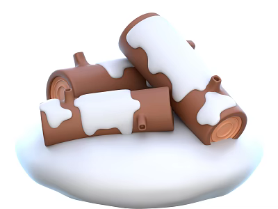 Decorative Ornament Set With Wooden Texture White Snow Like Covering And Round Base 3d model