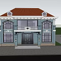 European Style Detached Villa With Gray Exterior Black Roof Arched Windows Double Doors And Balcony