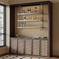 Modern Elegant Wine Cabinet With Metal Shelves Wine Bottles Glasses And Lattice Design