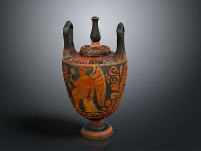 Ancient Decorative Vase With Two Handles Lid And Painted Figures Design 3d model