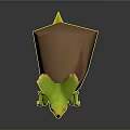 Green Mythical Winged Creature Sitting On Brown Rock With Yellow Details And Red Chest Pattern