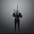 A Man Wearing Medieval Armor Holding Long Sword And Dagger In Gray Background