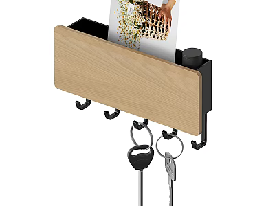 Wooden Wall Mounted Hook Rack With Key Holder And Card Storage Organizer 3d model