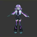 3D Cartoon Character With Purple Pink Hair Black Outfit And Neon Glowing Accents