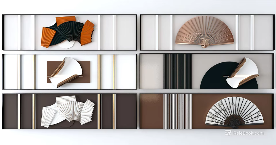 Modern Wall Decor With Assorted Fan And Geometric Pattern Designs For Home 3d model