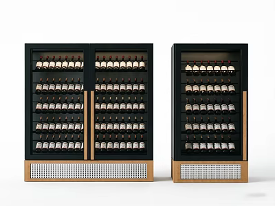 Black Decorative Cabinets With Brass Accents Multiple Shelves And Grid Base For Bottle 3d model