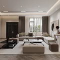 Modern Living Room Interior With Marble Accent Wall TV Sofa And Coffee Table