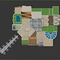 Cartoon Scene Featuring Colorful Buildings Green Lawns Circular Structures And Grid Floors