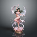 Elegant Female Statue With Flowing Wings And Clothing Standing On Pink Lotus Base