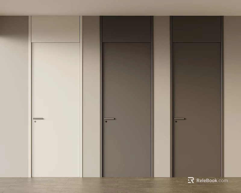 Modern Interior Doors In White Gray And Dark Gray With Metal Handles And Light Walls 3d model 