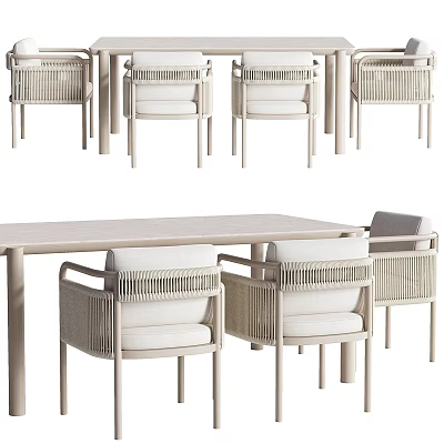 Modern Outdoor Table with Woven Rattan Chairs Light Beige Design for Patio Garden 3d model