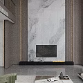 Modern Duplex Living Room Interior With Marble Wall TV Fireplace Sofa And Area Rug