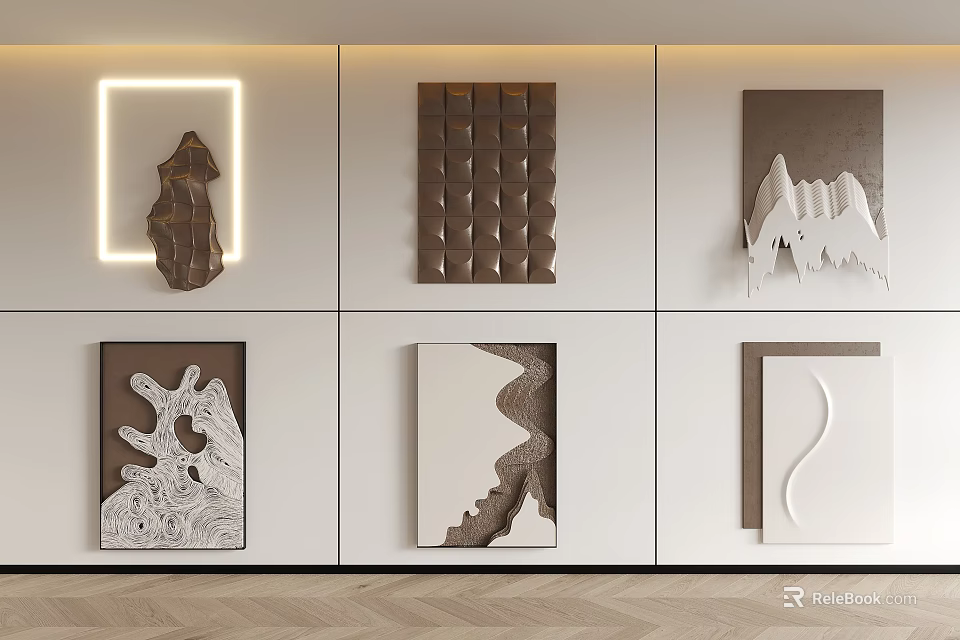Modern Wall Decor Art Pieces With Diverse Textures And Shapes 3d model 