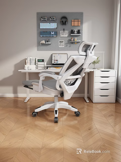 Ergonomic Office Desk Chair Set With Modern Design And Drawer Cabinet 3d model 