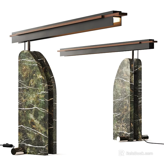 Table Lamp with Arched Green Veined Marble Base and Sleek Metal Arm Modern Home Decor 3d model 