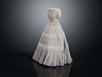 Elegant White Layered Dress With Waist Tie And Flowy Ruffled Skirt 3d model