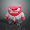 Red Cartoon Character Featuring Angry Expression Wearing White Shirt Purple Pants Pink White Striped Tie