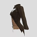 Brown Leather Bodice With White Fur Lining And Front Lacing Details Long Sleeves