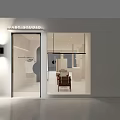 Spacious Clothing Store Interior with Bright Lighting Beige Walls Central Plant and Hanging Coats