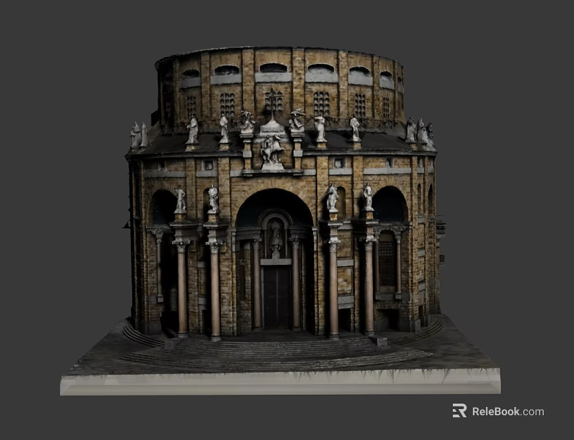 Cartoon Scenery Circular Classical Building With Stone Columns Statues And Decorative Facade 3d model 
