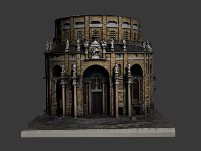 Cartoon Scenery Circular Classical Building With Stone Columns Statues And Decorative Facade 3d model