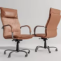 Brown Leather Office Chair With High Back Armrests And Swivel Caster Base