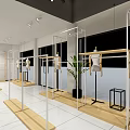 Modern Minimalist Clothing Store Interior With Open Layout Wooden Racks And Metal Hangers
