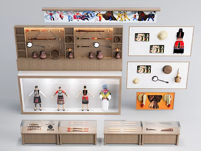 Various Decorative Ornament Sets in Display Cabinets With Figurines and Small Decor Items 3d model