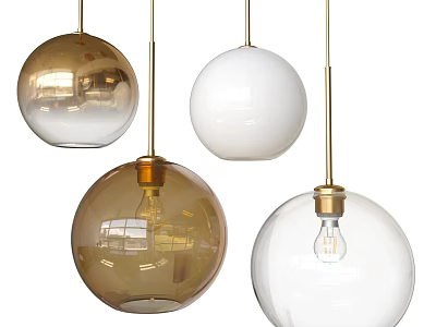 Modern Spherical Pendant Lights With Gold White Brown Transparent Glass Hanging Design 3d model