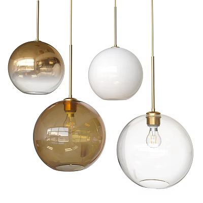 Modern Spherical Pendant Lights With Gold White Brown Transparent Glass Hanging Design 3d model