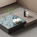 Modern Coffee Table With Marble Surface Open Book Green Plant And Decorative Accents