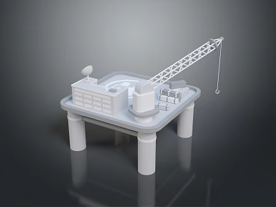 Industrial Offshore Platform Model With Crane Radar And Elevated Support Pillars 3d model