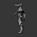 Game And Movie Character With Horned Helmet Blue White Armor And Geometric Patterns
