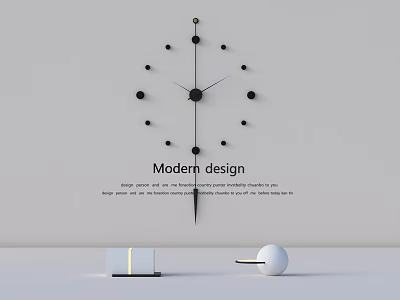 Modern Design Clock with Black Pointers Dots Markers on White Wall and Decorative Elements Below 3d model