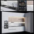 Modern Kitchen Interior Design With White Cabinets Marble Countertop Built-in Ovens And LED Lighting
