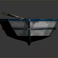Small Wooden Boat With Blue Hull Lifebuoy Oar And Traditional Design
