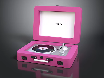 Pink Crosley Suitcase Style Record Player Audio System With Classic Design And Portable Feature 3d model