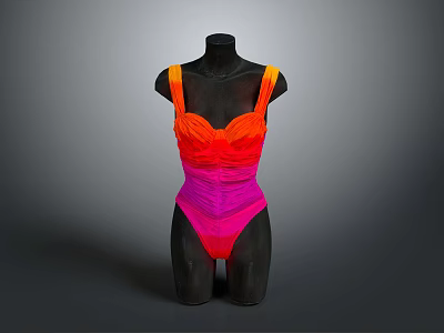 Vibrant Gradient Color Bodysuit With Orange To Pink Hue And Fitted Ruched Design 3d model