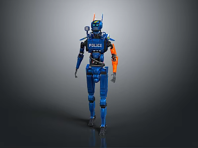 3D Blue Police Robot Character Design With Futuristic Mechanical Armor And Details 3d model