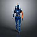 3D Blue Police Robot Character Design With Futuristic Mechanical Armor And Details